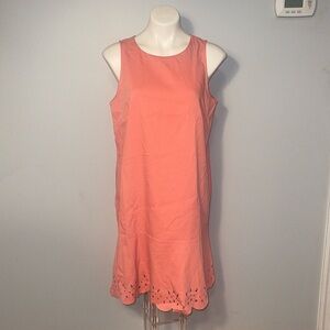 Loft ladies sleeveless shift dress. Size 14P. Coral/pink with eyelit trim.